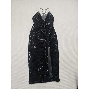 Fashion Nova Dress Womens Small Shining Bright Sequin Midi Dress Black